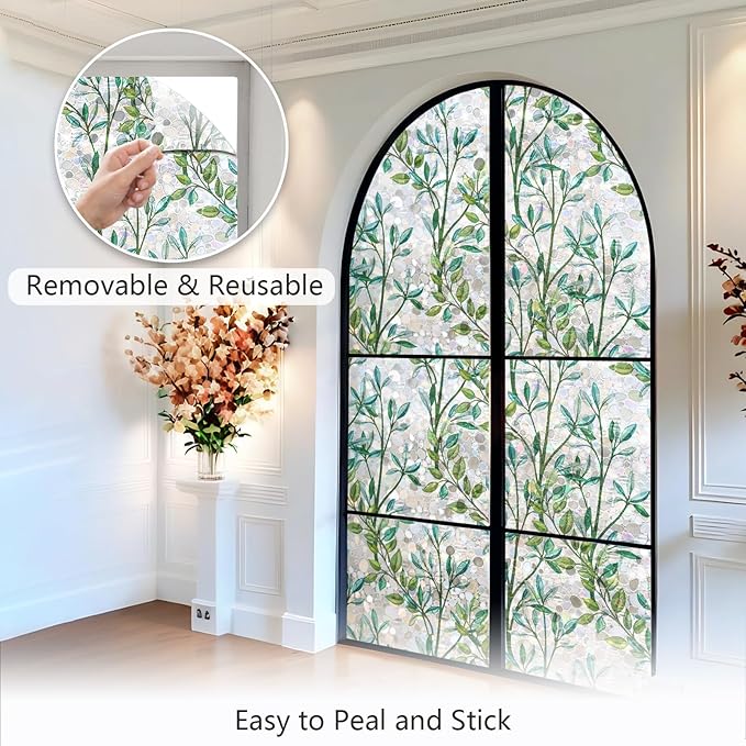 LEMON CLOUD Window Privacy Film, Stained Glass Window Film, Decorative Rainbow Window Clings, Static Cling Non Adhesive Door Stickers, Anti-UV Sun Blocker Heat Control for Home 35.4 x 78.7 inches