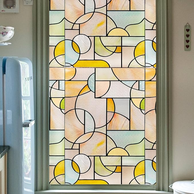 3D Stained Glass Window Privacy Film, Heat Control UV Blocking Static Cling Decorative Window Film for Bathroom,Front Door,Home Non Adhesive,35.4 x 78.7 inches Wilderness