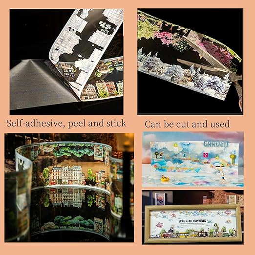 PET Tape Stickers for Junk Journal Supplies,Transparent Landscape Stickers for Scrapbook Supplies,DIY Craft,Journaling,Notebook,Phone Case(Parallel Landscapes)