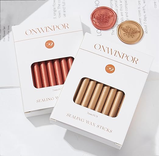 Red Gold Wax Seal Sticks, ONWINPOR 20pcs Waxs Sealing Sticks for 0.28'' Glue Gun, Waxing Seal Stamp, Wedding Invitations, Envelope, Christmas Gift Ideas (Red Gold)