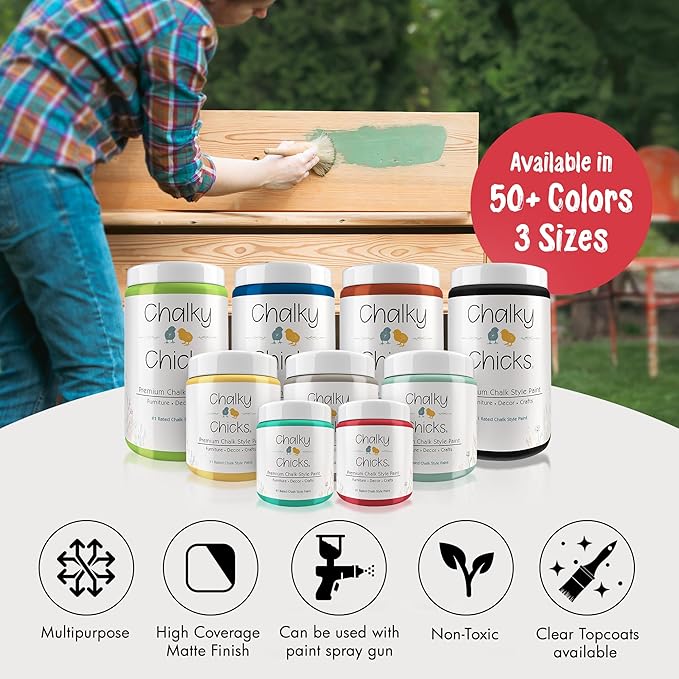 Chalky Chicks All-in-One Chalk Paint for Furniture or Cabinet - 16 Fl Oz - Matte Finish Poppy (Deep Red-Pink) for Metal, Wood Furniture Paint - No Sanding All-in-One for Home Decor & Crafts, USA Made
