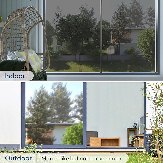 rabbitgoo Window Privacy Film One Way Window Tint for Home, Removable Reflective Heat Sun Blocking Anti UV Glass Door Covering, Mirror Tinting Film House Office, 29.5 in X 13.1 Feet, Black Silver