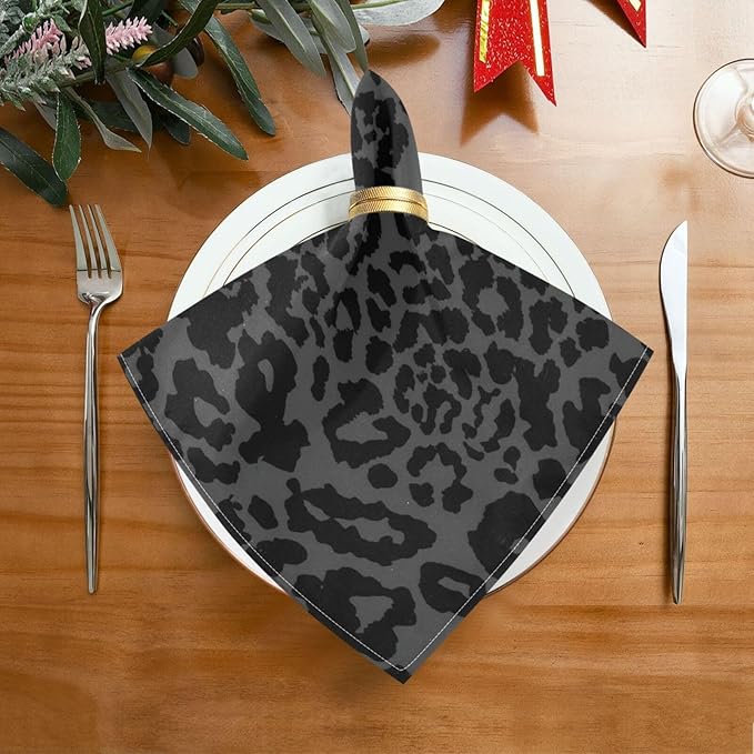 ALAZA Dark Gray Cheetah Leopard Print Cloth Napkins Set of 4, 20x20 Inch Washable and Reusable Napkin for Decoupage Dinner Party Everyday Use