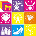 24 Pieces Stencils for Kids,Large Drawing Stencils Chalk Template,8 Inches Washable Shape Template Kit for Crafts,Painting Drawing for Kids Toddlers Preschool(Princess, 8 inch)