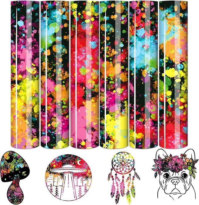 Tintnut Colorful Splash Heat Transfer Vinyl - 6 Sheets 10"x12"Watercolor HTV Patterned HTV Iron On Vinyl for T-Shirts Hats Clothes,for Cricut & Silhouette Cameo