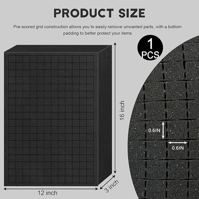 Pick and Pluck Foam Sheets, 1Pcs 16 x 12 x 3 Inch Pick Apart Foam Insert for Camera Storage, Crafts, Tool Box, Storage Drawer