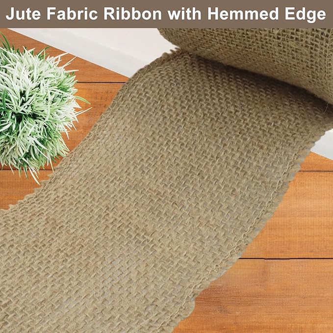 4" Wide Natural Burlap Fabric Roll - 10 Yards Jute Ribbon for Gift Wrapping, Wedding Decorations, Rustic Crafts, Wreaths & Home Decoration (10cm Wide)