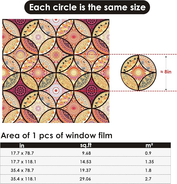 DKTIE Stained Glass Window Film with Installation Tools - Bohemian Style, Privacy Protection, Softening Light, Home Decorative Window Film, 17.7 x 78.7 Inch