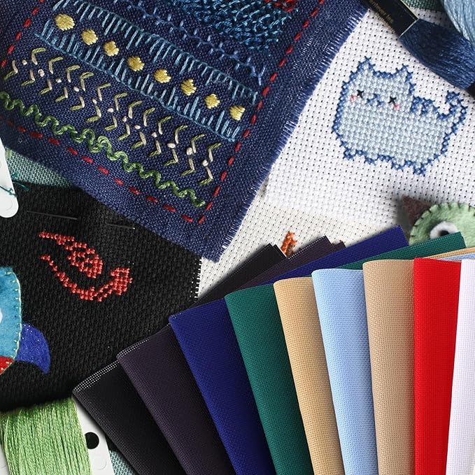 12 Pcs Aida Cloth 12 Color 14 Count Cross Stitch Fabric DIY Cross Stitch for Embroidery DIY Handmade Art Craft, 12 x 18 inch(Colorful)