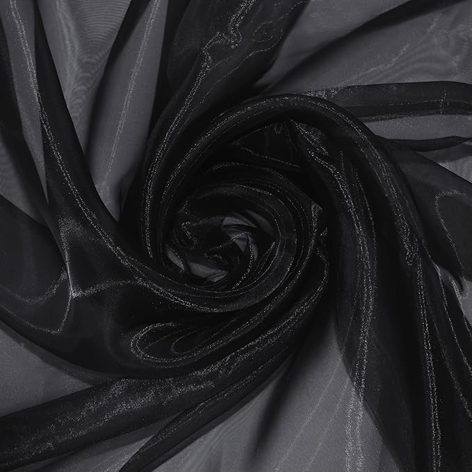 P Pothuiny Sheer Organza Fabric by The Yard, 3 Yards x 60 Inch Wide Bridal Black Organza Tulle Fabric Roll Shiny Gauze Fashion Dress Sewing Craft for Wedding Party Decorations Backdrop