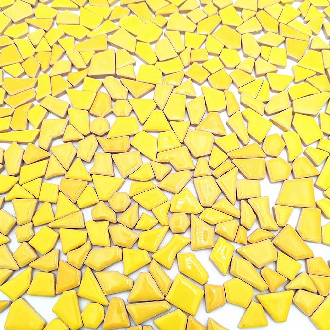 1.1LB Irregular Ceramics Mosaic Tiles, Mosaic Pieces Stones for DIY Mosaic Making Craft Hobby Arts Home Wall Decoration (Yellow)