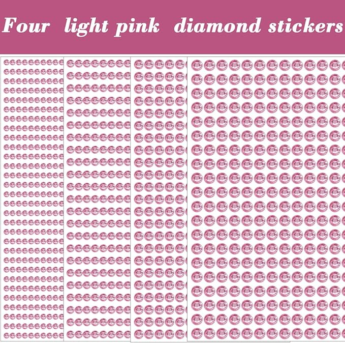 1799 Pcs 4 Sheets Rhinestone Stickers 3/4/5/6 mm Self Adhesive Rhinestones Gems for Face Eyes Makeup Hair Body (pink-3/4/5/6mm)