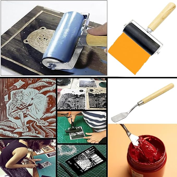 HRJZF 3 Pack Rubber Brayer Roller for Printmaking, Great for Gluing Application Also. Anti Skid Tape Construction Tools, Print, Ink and Stamping Tools 4 Inch