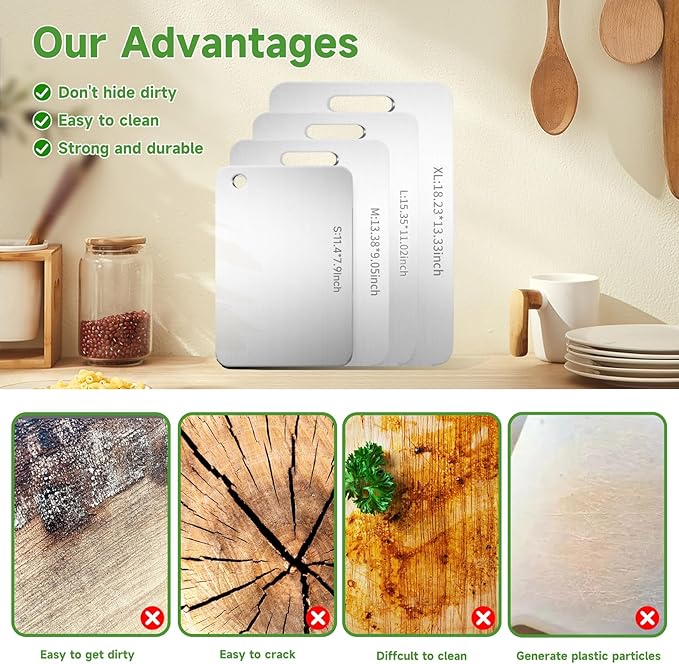 Titanium Cutting Board - 2025 New Upgrade 100% Pure Titanium Cutting Boards for Kitchen Double Sided Non Toxic Cutting Board,Hygiene Durable Dishwasher Safe Chopping Board (M:13.38IN*9.05IN)
