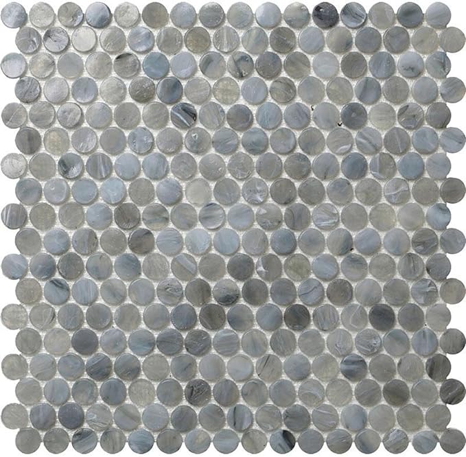 Mixed Gray Penny Round Mosaic Glass Tile – Sample Swatch- 4"x5" - Luxurious Design for Bathroom Walls, Kitchen Backsplash, Shower Walls - Elegant Wall Decor - NOT Peel and Stick Tile
