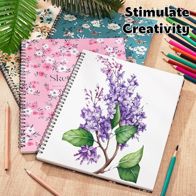4 Pack Sketch Book, 8.5 x 11Inch Sketchbook, 68lb/100gsm Top Spiral Bound Sketch Pad, Acid Free Art Supplies Drawing Painting Sketching Paper for Woman Artists (30 Sheets Each)