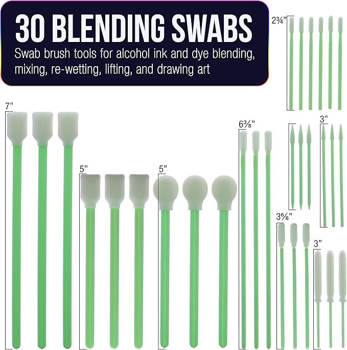 U.S. Art Supply 30 Alcohol Ink Blending Swabs - Foam Tip Brushes, Assorted Shapes and Sizes - Mixing, Blending, Re-Wet, Lift Ink, Dye, Paint, Drawing on Yupo Paper, Art and Craft Mediums, Epoxy Resin