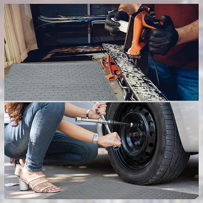 Hoolerry Oil Absorbent Pads Weight Dimpled Pad Garage Accessories Water Absorbent Mat Oil Spill Mat for Absorbing Protecting Home Garage Basement(15 x 19.7 Inch,Gray,30 Pcs)