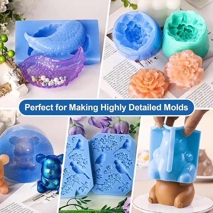 38 oz Liquid Silicone Mold Making Kit, 15A Mold Making Liquid Silicone Rubber, Volume Ratio 1:1, Color Sapphire Blue, Suitable for Making Silicone Molds for Resin, Soap, Concrete, Wax