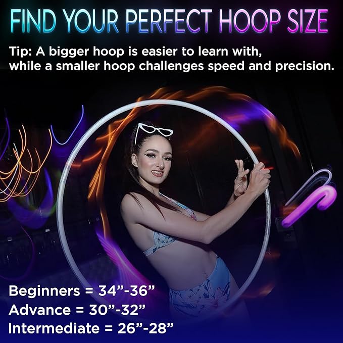 UltraHoop Remote LED Hoop - Wireless Control 60 Color Changing LED Lights w/ 300+ Modes & Patterns - Rechargeable Battery, HDPE Collapsible, Advanced to Beginner Hoola Hoops - 28” x 5/8" OD - UltraPoi