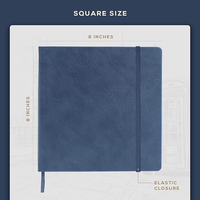 Beechmore Books Square Sketchbook – 8x8 Premium Vegan Leather Bound Large Sketch Book Hardcover with 156 Thick 160gsm Perforated Ivory Pages, Blank Sketch Pad, Gift Boxed Back Pocket, Ribbon Bookmark