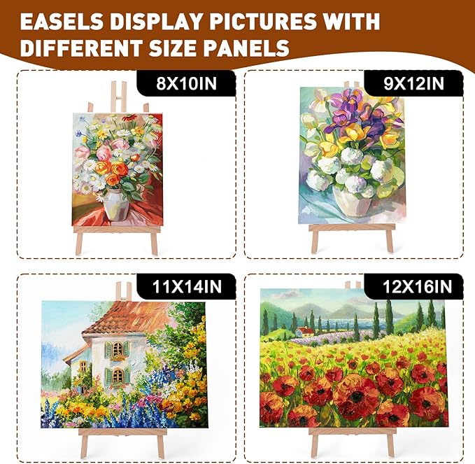 AROIC 8 Pack 15 Inch Wood Easels, Easel Stand for Painting Canvases, Art, and Crafts, Tripod, Painting Party Easel, Kids Student Table School Desktop, Portable Canvas Photo Picture Sign Holder.