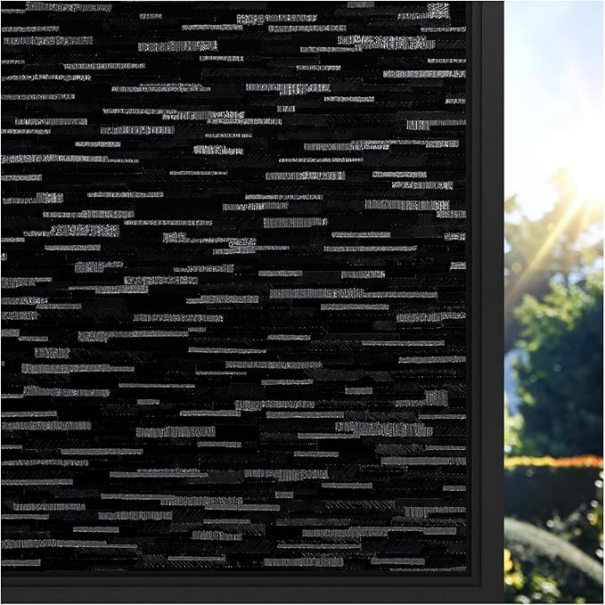 rabbitgoo Blackout Window Film, Sun Blocking Privacy Film for Room Darkening, Removable Black Out Vinyl Cover Tint for Home Day Sleep, Anti-UV Frosted Glass Clings, Black, 17.5 x 157.4 Inches