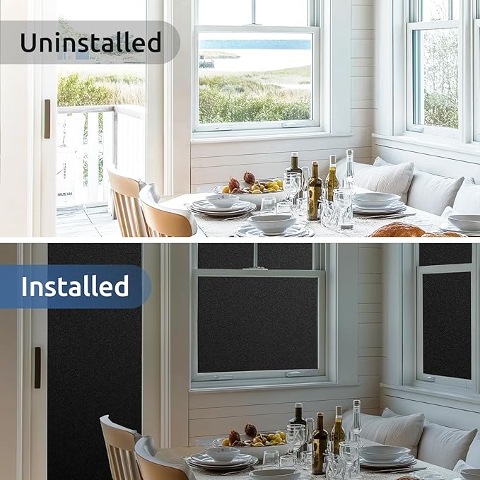 rabbitgoo Blackout Window Film, Sun Heat Blocking Privacy Cover for Glass, Removable Opaque Room Darkening Dark Black Out Window Covers Tint Shades for Home Day Sleep Light Blocker 35.4 x 157 Inches