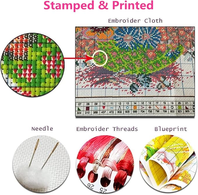 Foxhool Beginners Cross Stitch Kits Stamped Full Range of Embroidery Kits for Adults DIY Cross Stitches kit Embroidery Patterns for Needlepoint kit-Romantic Autumn 16x20 inch