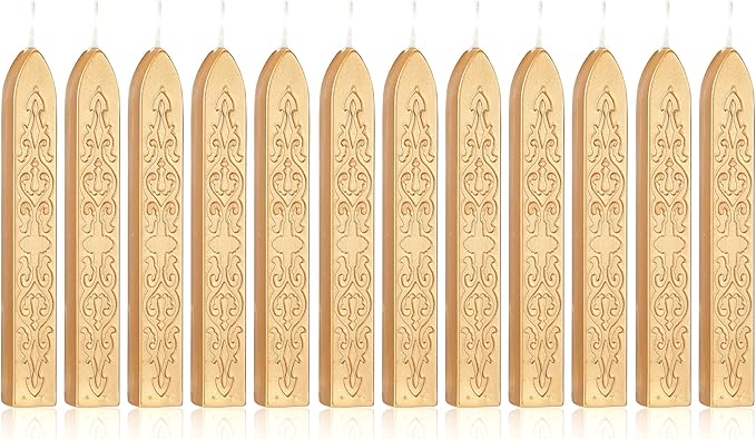Yoption 12 Pcs Metallic Light Gold Sealing Wax Sticks with Wicks for Wax Seal Stamp, Wedding Invitations, Gift Wrapping, Christmas