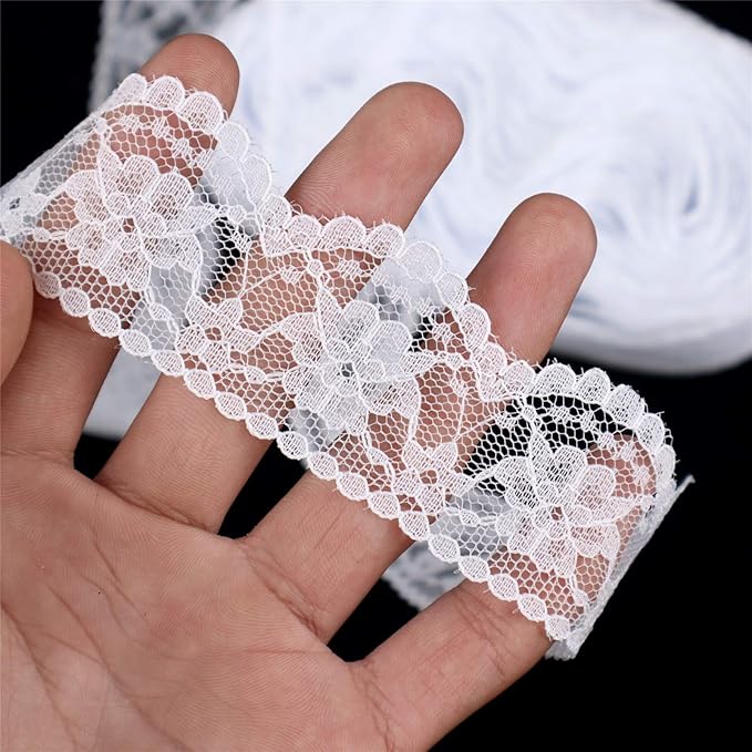 White Lace Ribbon Sewing Flower Lace Trim for Crafts Bridal Wedding Decorations, Bouquet and Gift Packaging (1.4Inch, 22 Yards)