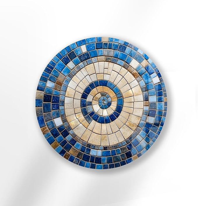 My Photostation.com 24''(60cm) Diameter Coastal Sunburst Beige & Blue Round Glass Wall Art Tempered Glass Printing Wall Decor Large Wall Art Wall Hangings