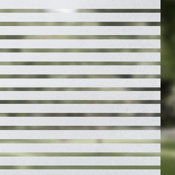 Qualsen Privacy Window Film, Frosted Windows Privacy Film, Frosting Cling for Glass, Anti-UV Reeded Blinds Sticker for Home Office Meeting Room, Stripe Patterns, 11.8x47inch