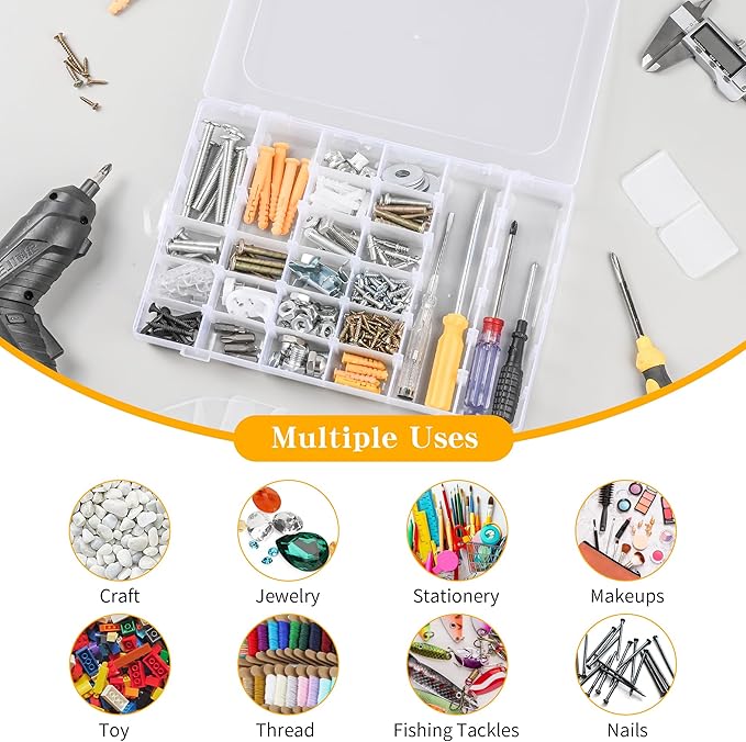 3 Pcs 36 Large Grids Clear Plastic Organizer Box with Adjustable Dividers Craft Organizers Box for Bead,Jewelry,DIY Crafts,Art,Small Items Storage (Clear-3pack-108 Grids)