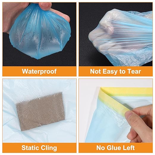 uxcell Pre-Taped Masking Film, 4.9ft x 82ft Plastic Paint Drop Cloth with Medium-Tack Painters Tape for Painting Spraying Protection Blue Film 3Pcs