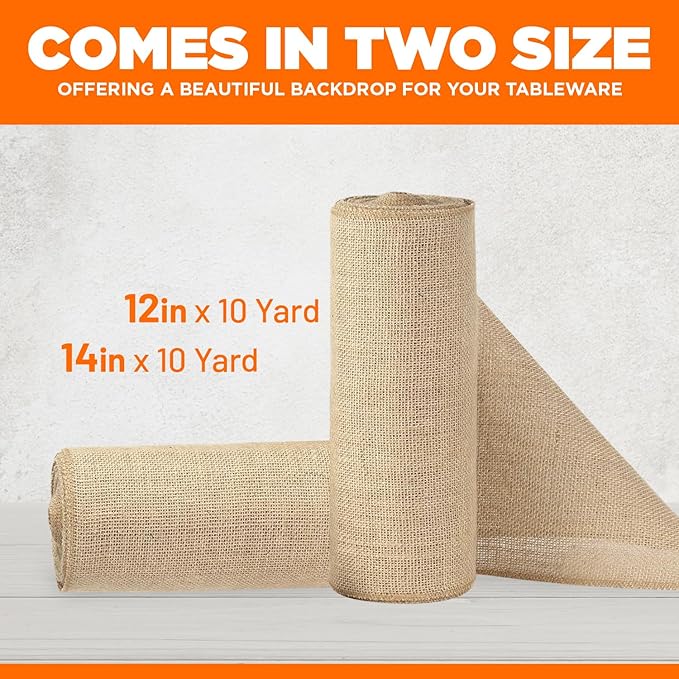Burlap Table Runners- {12inx10yards}- Burlap Cloth Roll Used for Dining Runners, Crafts, Dresser Cover & Sackcloth - Natural Jute Runner Suitable for Event Decor, Thanksgiving Table & Weddings