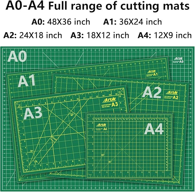 ArtAt Self Healing Cutting Mat: 24 x 36 inch Green Large 5-Ply Double-Sided Durable Non-Slip PVC Cutting Mat for Sewing Quilting Scrapbooking Art & Crafts projects…