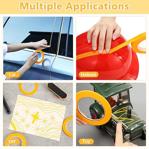 Epakh 4 Rolls Pinstripe Tape, Masking Tape in 1/16, 1/8, 1/4 and 1/2 Inch Wide, for Painters Automotive DIY Car Auto Paint Art(Yellow,52 yd)