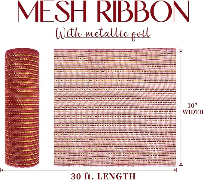 MEEDEE Red and Gold Deco Mesh 10 Inch Deluxe Wide
