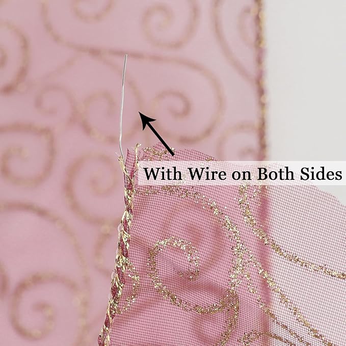MEEDEE Red Gold Swirl Wired Ribbon 2.5 Inch Dark Red Sheer Ribbon with Gold Swirl Glitter Wired Ribbon Organza Sheer Ribbon 25 Yards Burgundy Sheer Christmas Ribbon for Christmas Tree, Wreath Bow