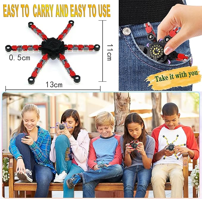 24PCS Fingertip Gyro Fingertip Mechanical Top DIY Deformation Robot Metal Transformable Gyro Spinners Finger Chain Robot Toy Fidget Spinners ADHD Astium for Kids Adults Easter Basket Stuffers for Kids