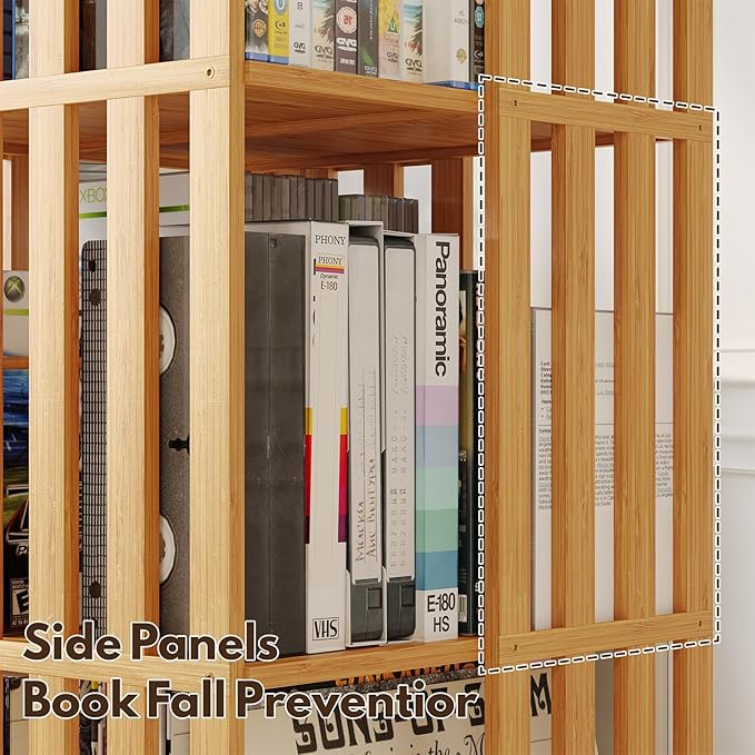 XIMN 360° Rotating Bamboo CD/DVD Shelf - 6-Tier Space-Saving Media Storage Cabinet for Movies, Organizer with Super Compact Design