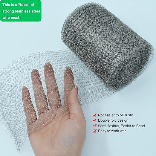 Wire Mesh 5" x 50FT, 304 Stainless Steel Mesh, Hole Fill Fabric Gap Blocker, Double Layer Metal Mesh Roll, Flexible & Stretchy for Garden House and DIY