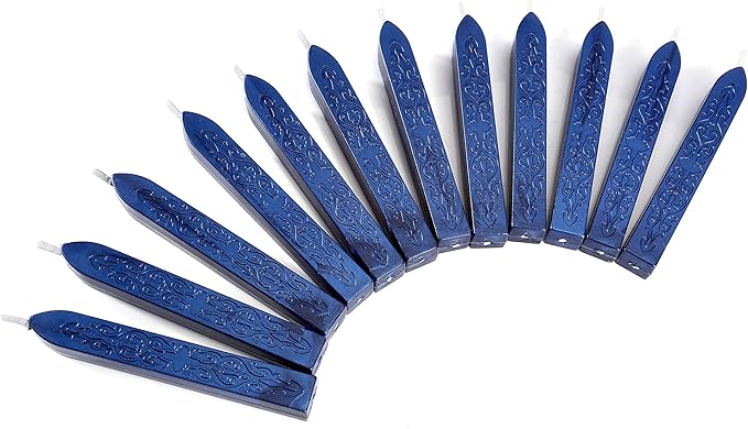 Yoption 12Pcs Sealing Wax Sticks with Wicks, Antique Blue Totem Fire Manuscript Seal Wax Sticks for Wax Seal Stamp (Blue)