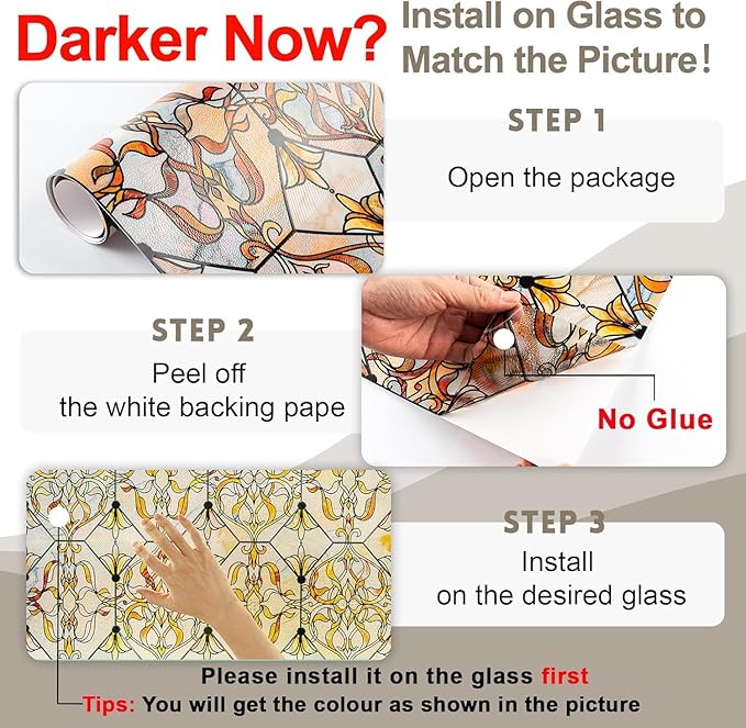 3D Stained Glass Window Privacy Film, Heat Control UV Blocking Static Cling Decorative Window Film for Bathroom,Front Door,Home Non Adhesive,GiltGaze 35.4 x 78.7 inches