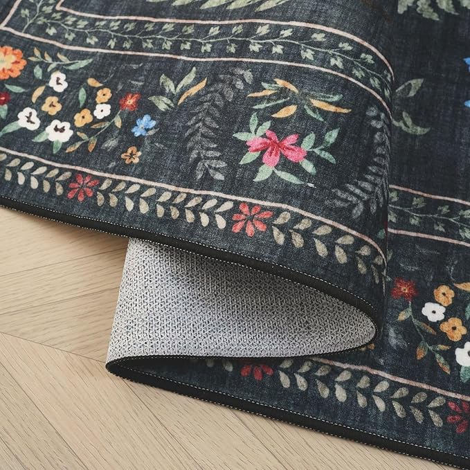 Rugcomf Runners for Kitchen Rug Non Slip 2'x10' Long Washable Rugs with Rubber Backing Soft Floral Animal Carpet Runner for Kitchen, Laundry, Bedroom, Bathroom (Green)