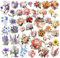 Vintage Vellum Stickers Floral Plants Elements Scrapbooking Supplies Flowers Botanic Natural Translucent Paper Self-Adhesive Junk-Journal Items (Blooming Flowers)