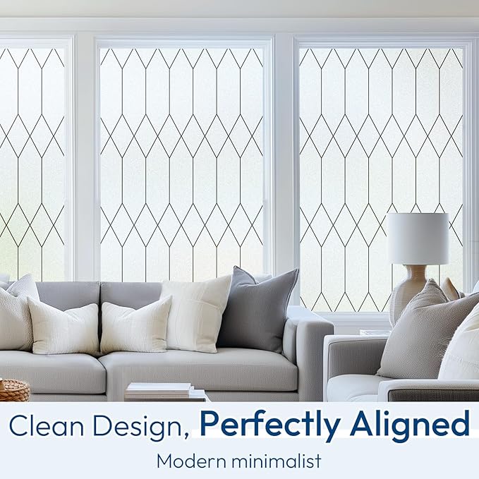 rabbitgoo Window Privacy Film for Glass Windows, Frosted Glass Cling with Decorative Moroccan Lattice, Removable Heat Control Sun Blocking Door Covering Sticker for Home Bathroom, 11.8 x 78.7 inches