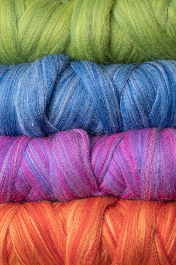 Multi Colored Natural Wool roving, 1 lb. Best Wool for Needle Felting, Wet Felting, handcrafts and Spinning. (Forest, 1lb)