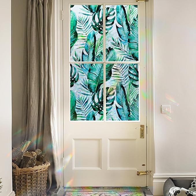 DKTIE Nature Pattern Rainbow Window Film Decorative Stained Glass Window Film Static Cling Films Easy Apply Removable Comes with Tools (U560-rainbow, 17.7" x 78.7")